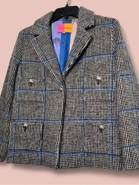 VILAGALLO Designer 100% Wool Tweed Plaid Blazer Luxury Women’s Workwear Coat